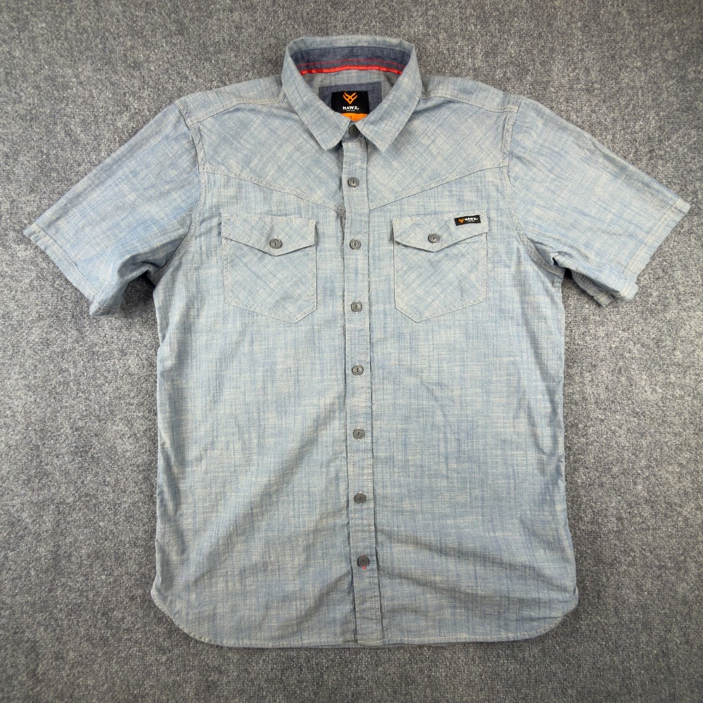 Hawx Work Gear Mens Large Tall Blue Short Sleeve Western Button Down HXSP20W1